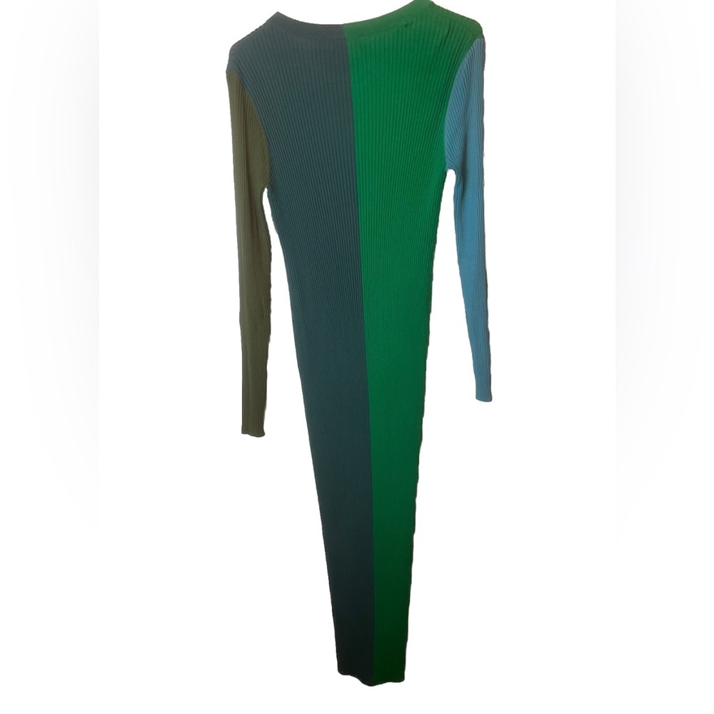 Staud Shoko Sweater Dress Fern Multi Green Colorblock Ribbed Duster Cardigan L - Picture 5 of 5